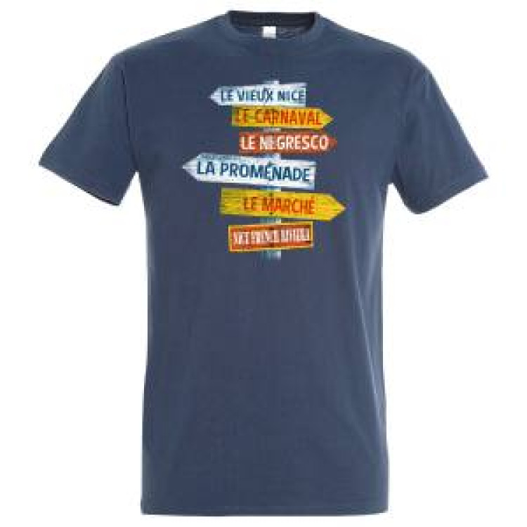 T-shirt unisexe Panneaux le Vieux Nice/ le Carnaval/ le Negresco/ la Promenade.../ le Marche.../ Nice Frenche Riviera Gris Chin&eacute; XS
