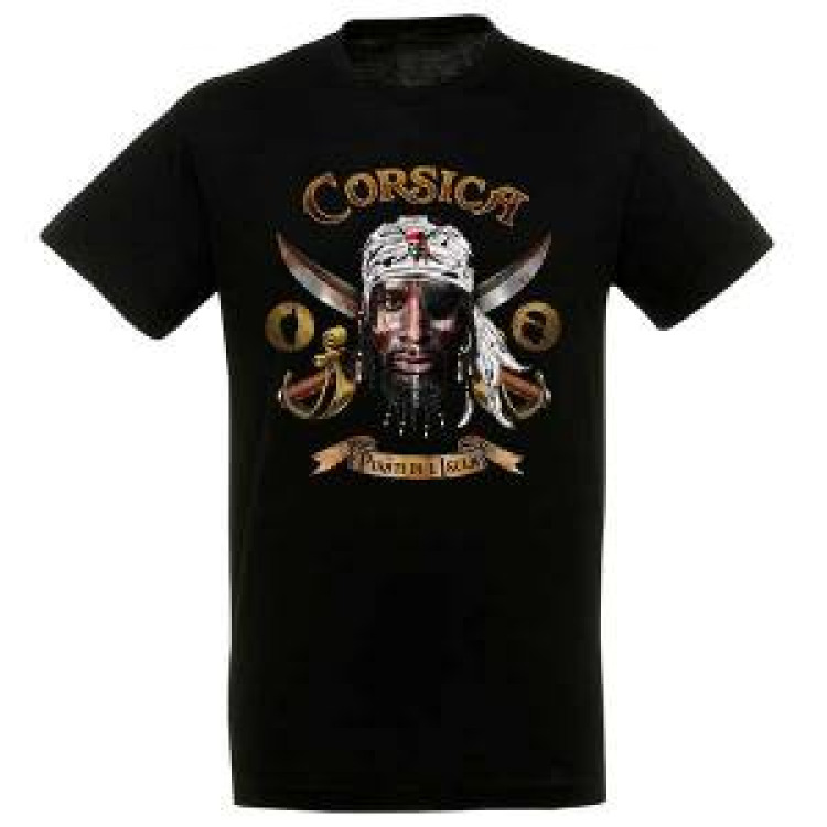 T-shirt unisexe Pirate Bob Bandeau + Sabres Corsica Noir Profond 3XL