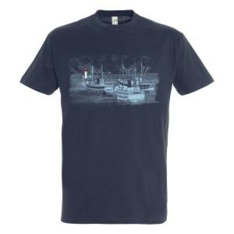 T-shirt unisexe Port avec Bateau + Broderie Phare Marquage Île d’Oléron Marine XL