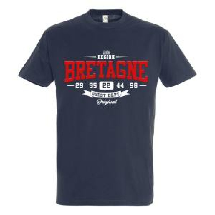 Tshirt unisexe Région Ouest Dept Bretagne en Rouge Côtes dArmor 22 Marine XS