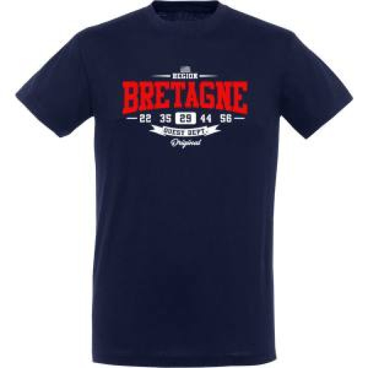 T-shirt unisexe R&eacute;gion Ouest Dept Bretagne en Rouge (Finist&egrave;re) Denim 3XL