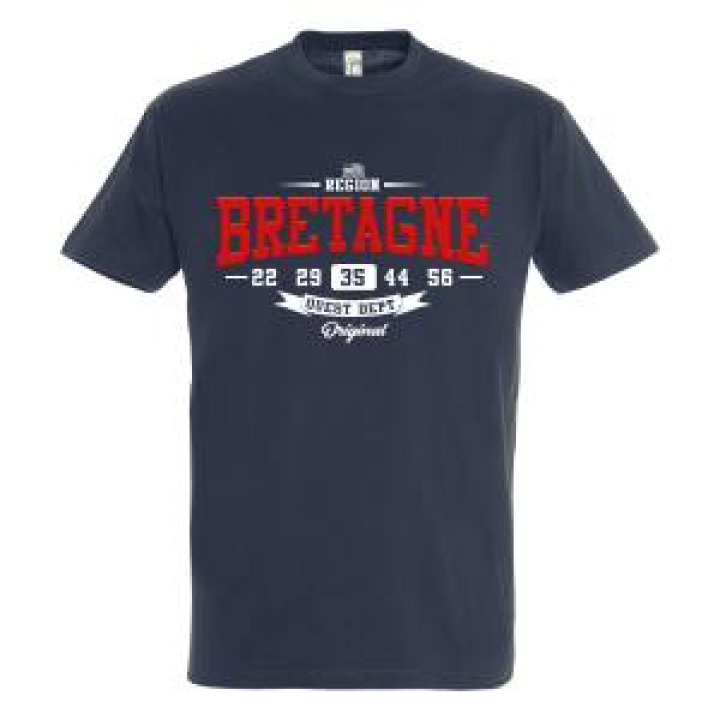 Tshirt unisexe Région Ouest Dept Bretagne Ille et Vilaine 35 Marine M