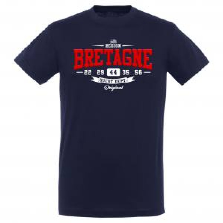 Tshirt unisexe Région Ouest Dept Loire Atlantique Dept 44 Bretagne en Rouge Marine S