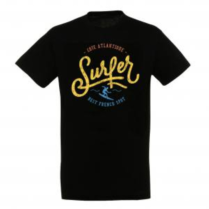 Tshirt unisexe Surfer Côte Atlantique Noir Profond S