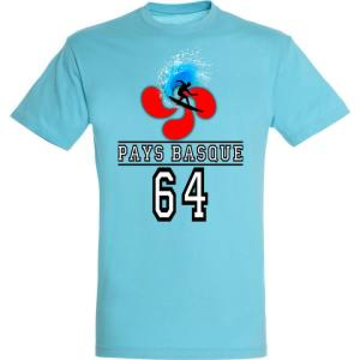 Tshirt unisexe Surfeur Croix Basque Pays Basque 64 Bleu Atoll XS