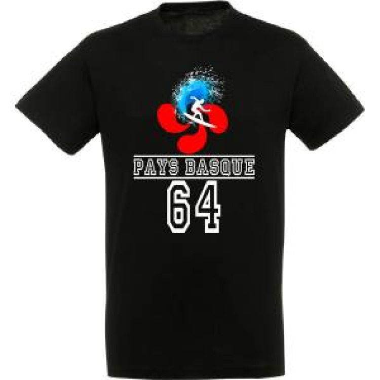 T-shirt unisexe Surfeur Croix Basque Pays Basque 64 Noir Profond XS