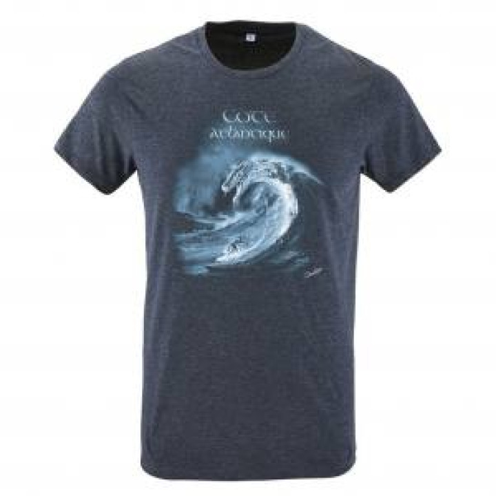 Tshirt unisexe Surfeur Vague Dragon Côte Atlantique Soulac Denim Chiné S