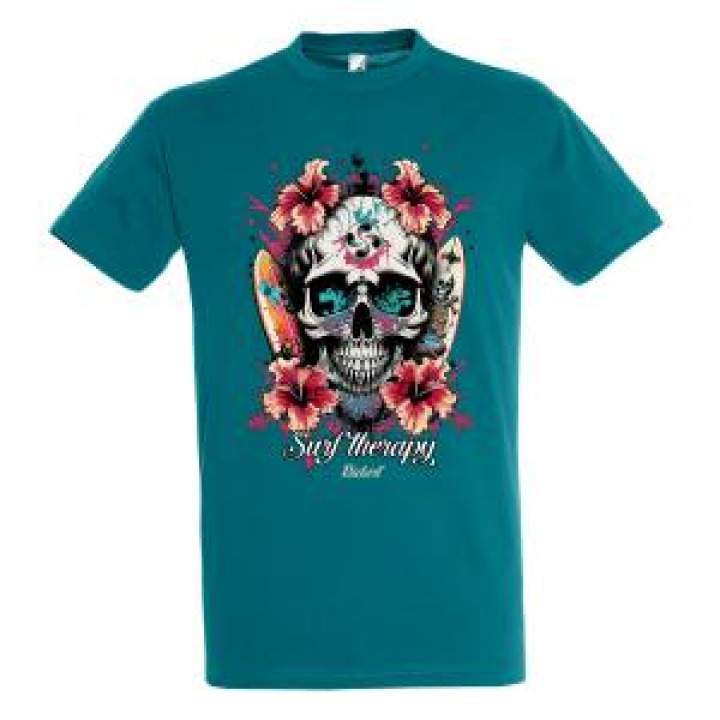Tshirt unisexe Tête de Mort Surf Therapy Bidart Bleu canard S