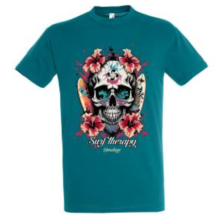 T-shirt unisexe T&ecirc;te de Mort Surf Therapy Hendaye Bleu canard XL
