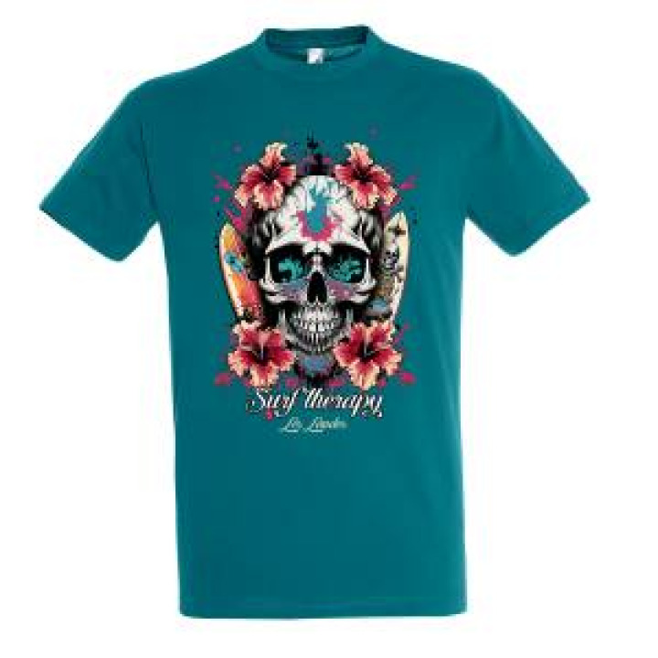 Tshirt unisexe Tête de Mort Surf Therapy Les Landes Bleu canard S