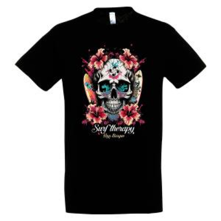 Tshirt unisexe Tête de Mort Surf Therapy Pays Basque Bleu canard S