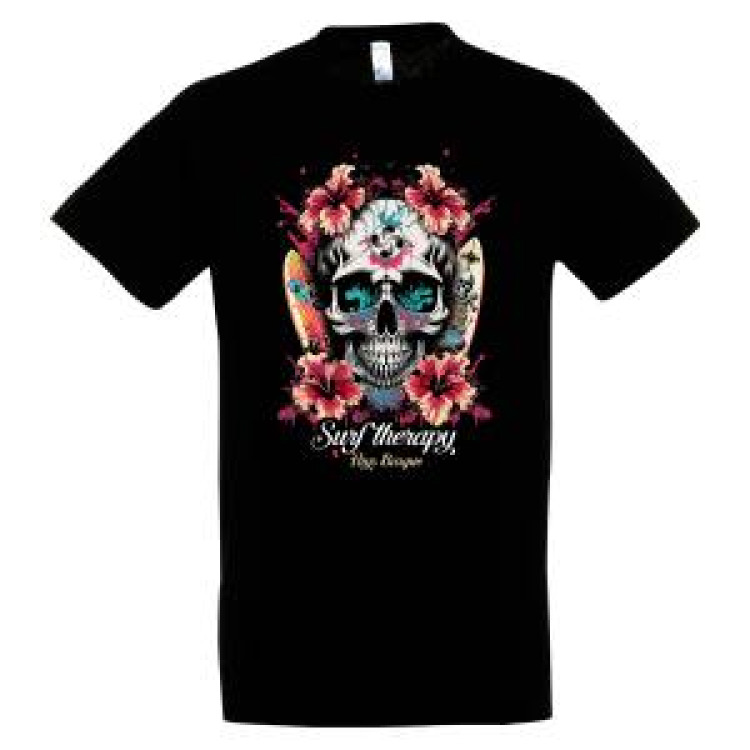 T-shirt unisexe T&ecirc;te de Mort Surf Therapy Pays Basque Noir Profond M