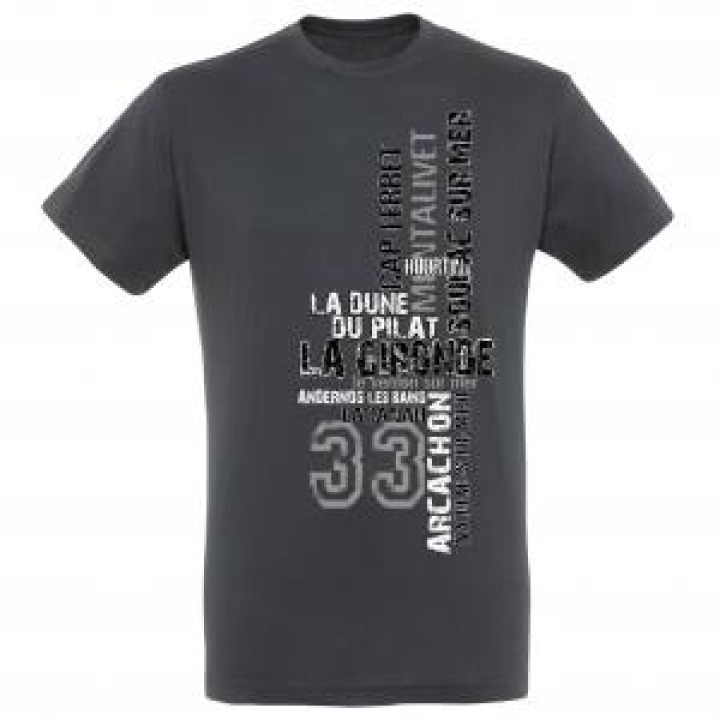 Tshirt unisexe Texte Villes 33 Gironde Gris Souris S