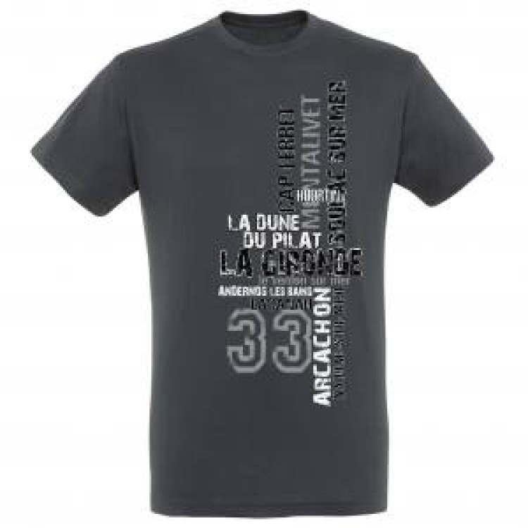 T-shirt unisexe Texte Villes 33 Gironde Gris Souris S