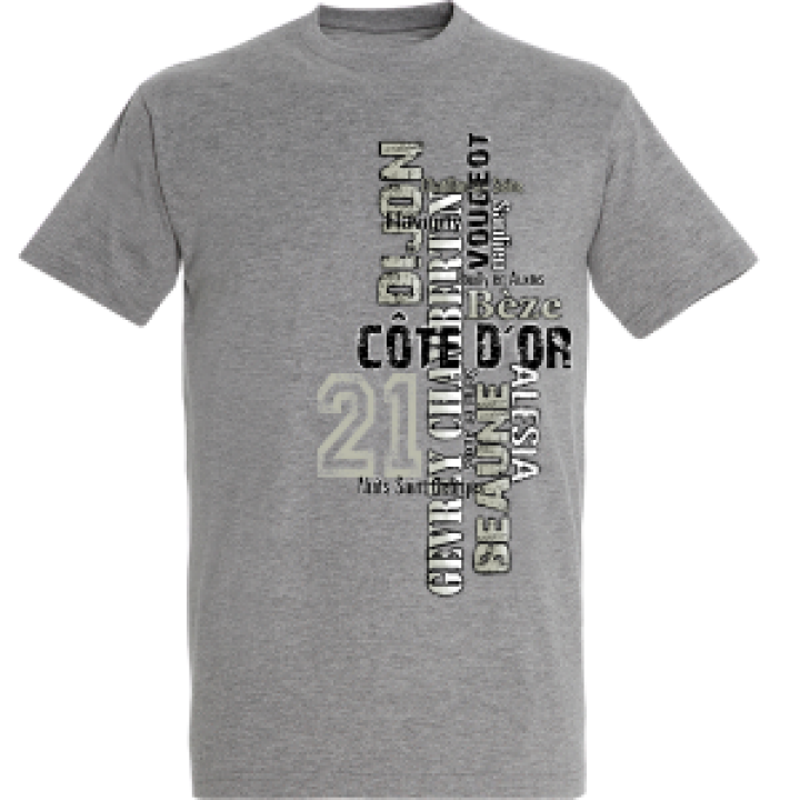 Tshirt unisexe Texte Villes Côte Dor 21 Gris Chiné S