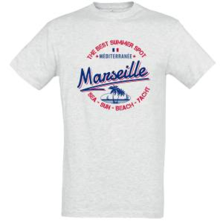 Tshirt unisexe The Best Summer Spot Marseille Méditerranée Blanc Chiné S