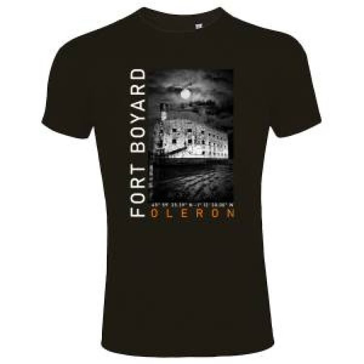 T-shirt unisexe Vue du Fort de Nuit Fort Boyard Oléron + Coordonnées GPS Noir Profond 3XL