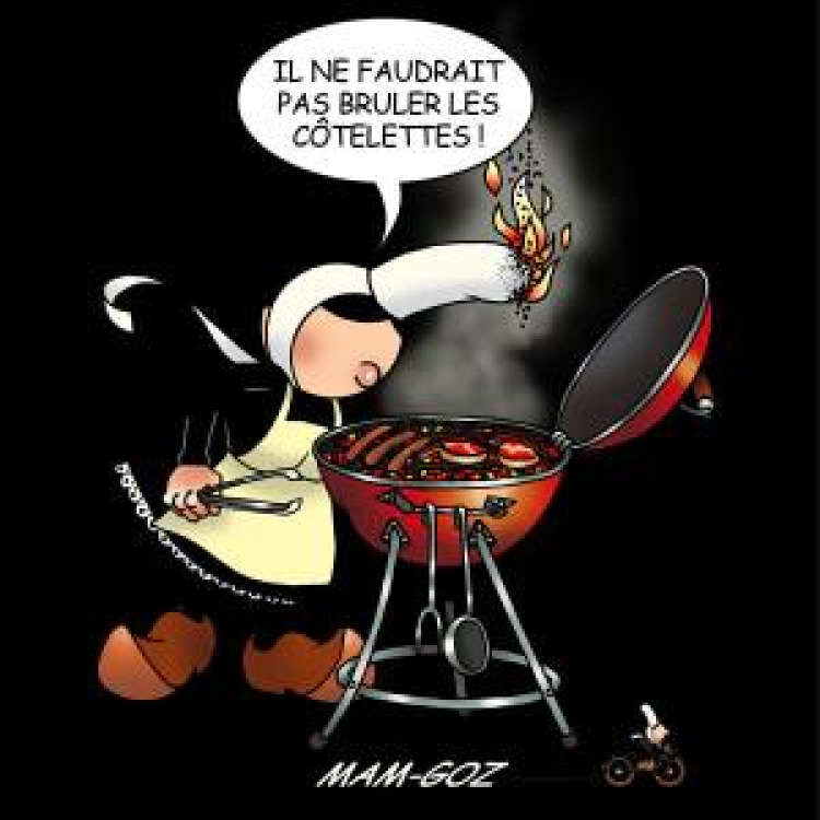 Tablier long &agrave; poches Mam Goz Barbecue Noir Taille unique