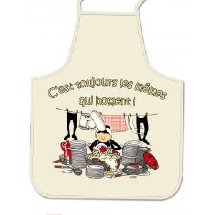 Tablier long &agrave; poches Mam Goz C'est Toujours les M&ecirc;mes Qui Bossent (Mg6201) Beige Taille unique