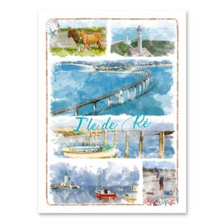 Torchon all-over Aquarelle Île de Ré Phare des Baleines Blanc Taille unique