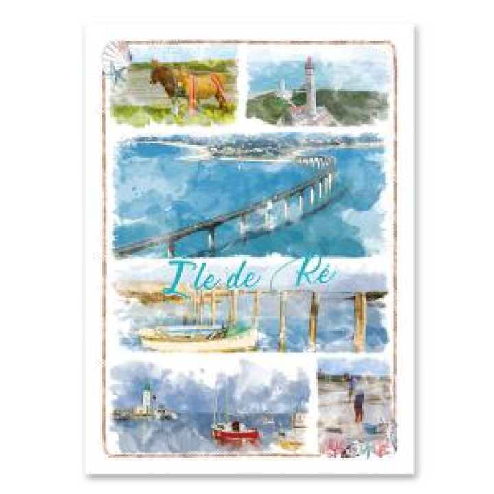 Torchon allover Aquarelle Île de Ré Phare des Baleines Blanc Taille unique