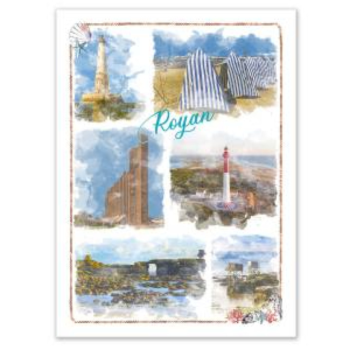Torchon allover Aquarelle Royan Multi Vues Blanc Taille unique
