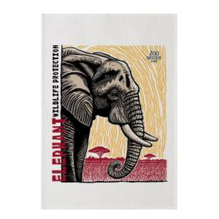 Torchon all-over Nid D'abeille Éléphant Linocut Zoo Boissière du Dore Blanc Taille unique