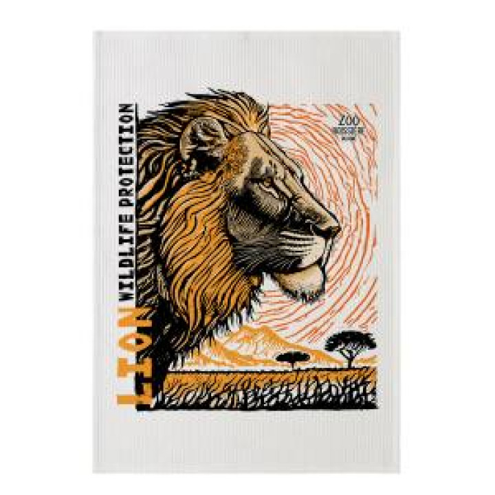Torchon allover Nid Dabeille Lion Linocut Zoo Boissière du Dore Blanc Taille unique