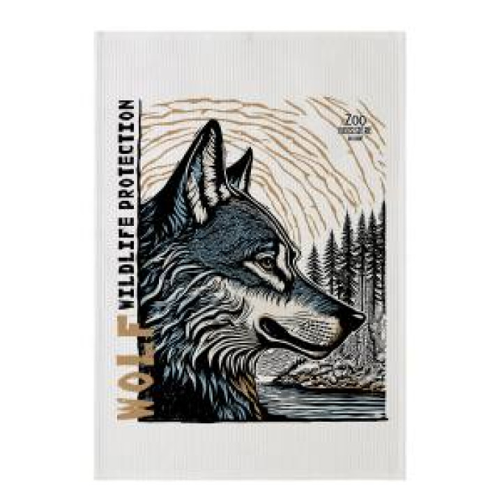 Torchon allover Nid Dabeille Loup Linocut Zoo Boissière du Dore Blanc Taille unique