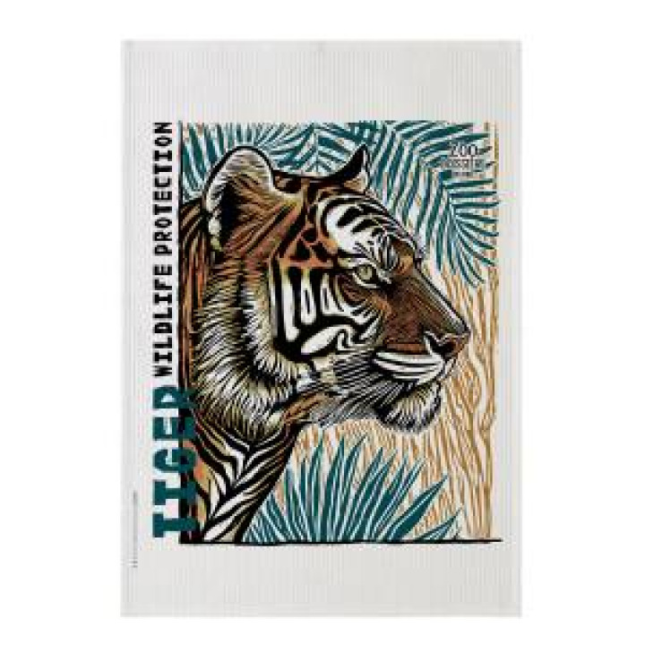 Torchon allover Nid Dabeille Tigre Linocut Zoo Boissière du Dore Blanc Taille unique