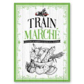 Torchon all-over Train du Marche Panier de L&eacute;gumes Version Verte Blanc Taille unique