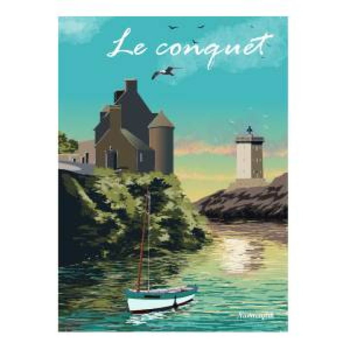 Torchon allover Vue du Port le Conquet Blanc Taille unique