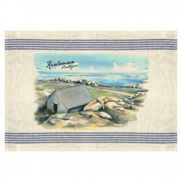 Torchon Aquarelle Maison Fond de Mer Kerlouan Ecru Taille unique