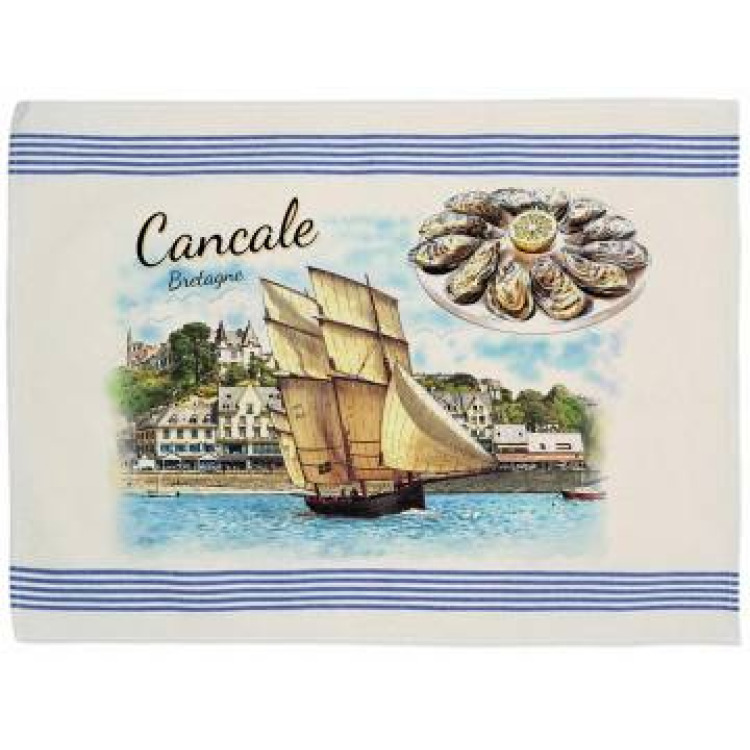 Torchon Bateau et Plat D'huites Cancale Bretagne Ecru Taille unique