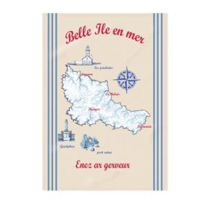 Torchon Carte  Décor Belle Île en Mer Ecru Taille unique