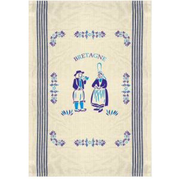 Torchon Couple Breton Bleu Ecru Taille unique
