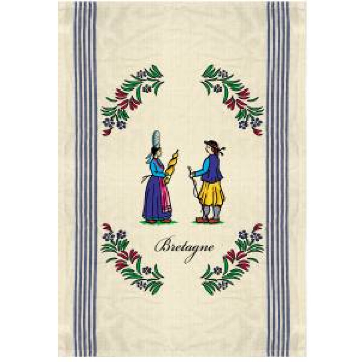 Torchon Couple Breton en Couleurs Ecru Taille unique