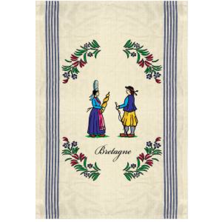 Torchon Couple Breton en Couleurs Ecru Taille unique