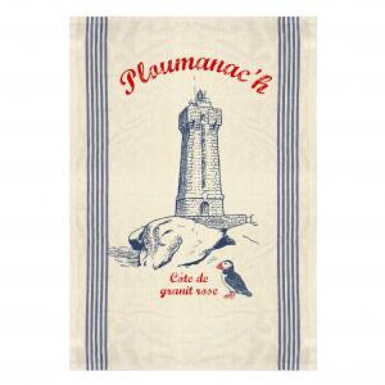 Torchon Phare + Macareux Ploumanac'h C&ocirc;te de Granite Rose Ecru Taille unique