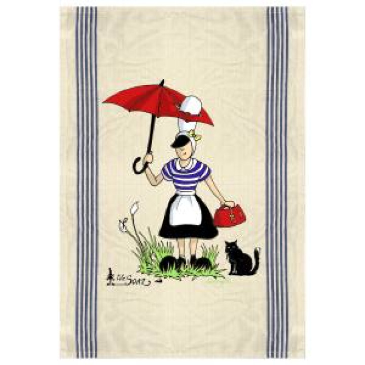 Torchon Tite Soaz Parapluie Rouge leau Chat Mouille Ecru Taille unique