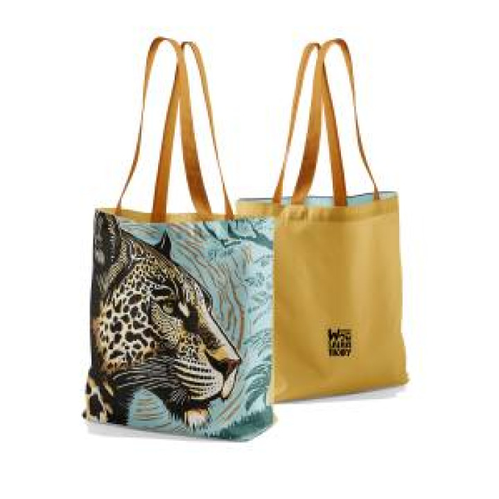 Tote bag allover Léopard Linocut Zoo de Thoiry Orange Bleu Vert Deau Blanc Taille unique