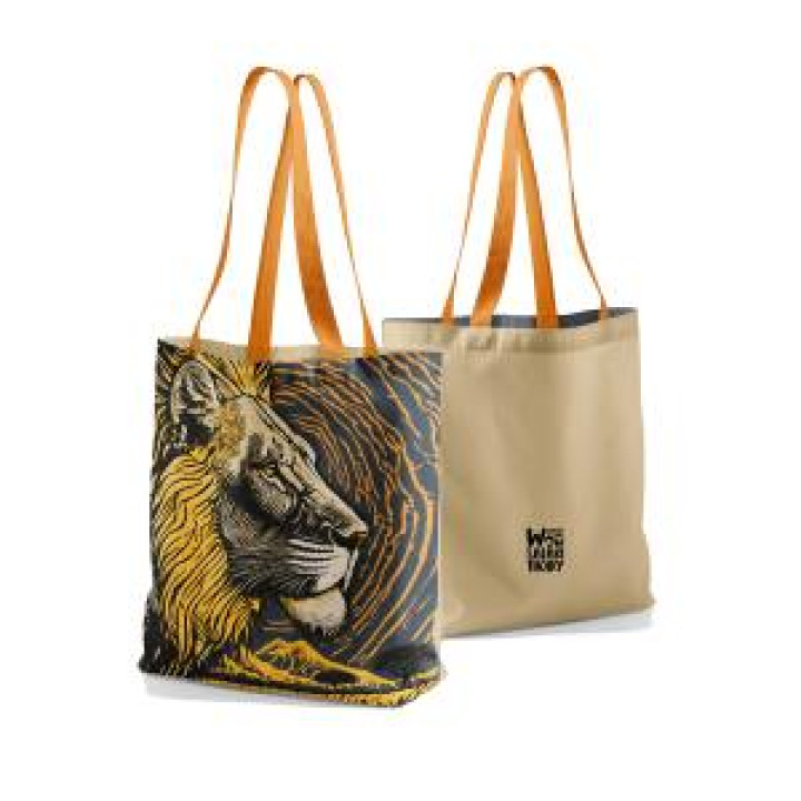 Tote bag allover Lion Linocut Zoo de Thoiry Orange Gris Blanc Taille unique