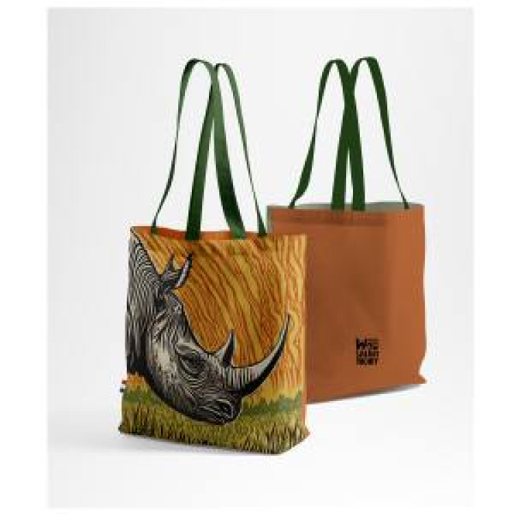Tote bag all-over Rhino Linocut Zoo de Thoiry Blanc Taille unique