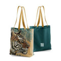 Tote bag all-over Tigre Linocut Safari de Peaugres (Orange Beige Bleu Canard) Blanc Taille unique