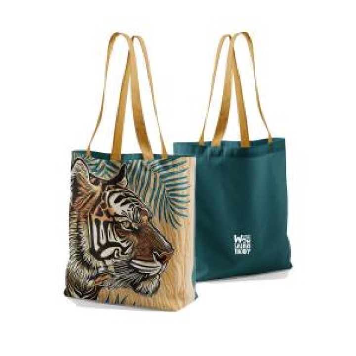 Tote bag allover Tigre Linocut Zoo de Thoiry Orange Beigebleu Canard Blanc Taille unique