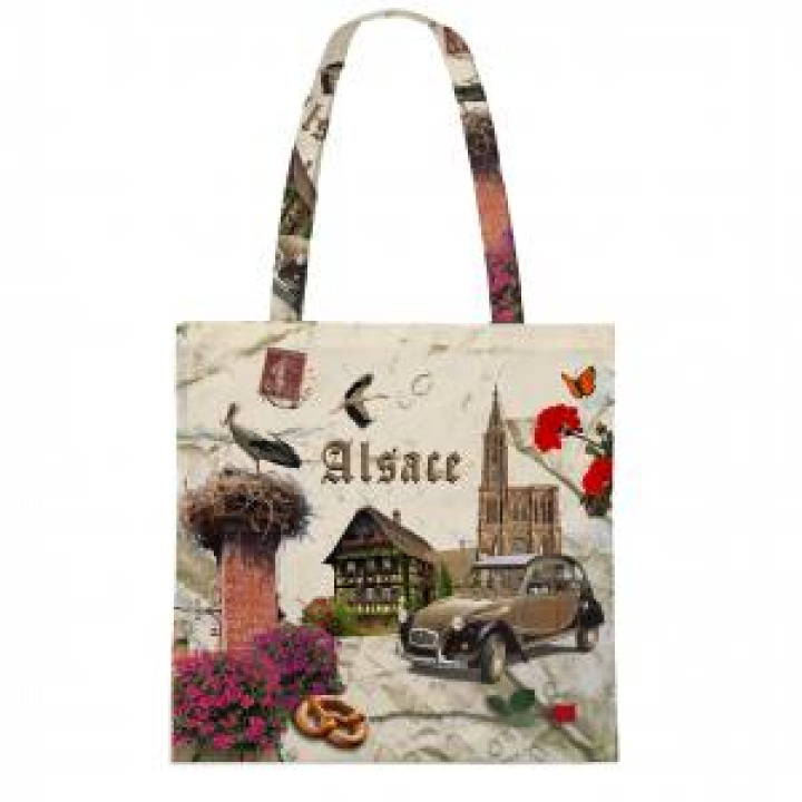 Tote bag allover Vue avec 2 CV Alsace Blanc Taille unique