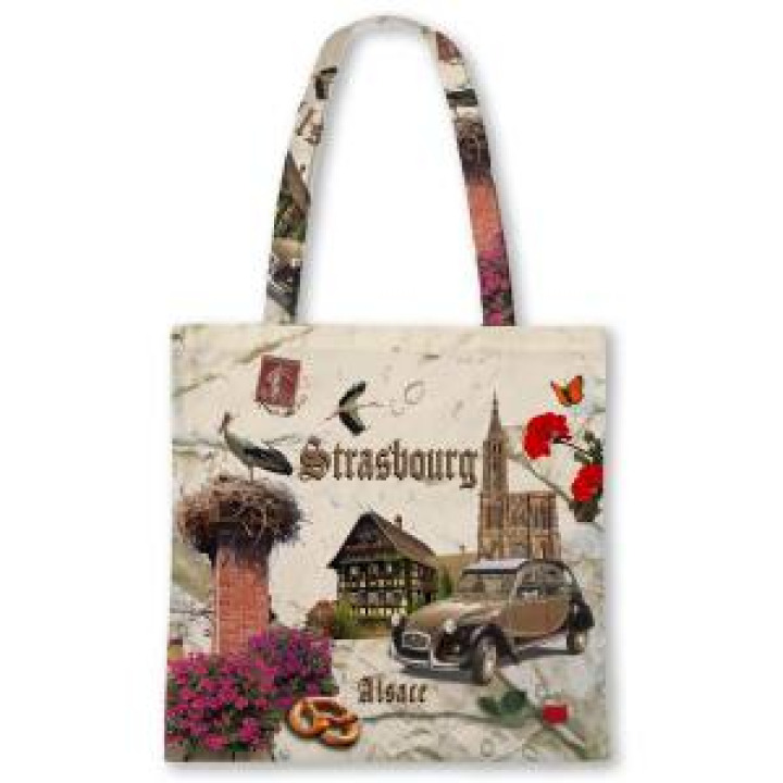 Tote bag allover Vue avec 2 CV Strasbourg Alsace Blanc Taille unique