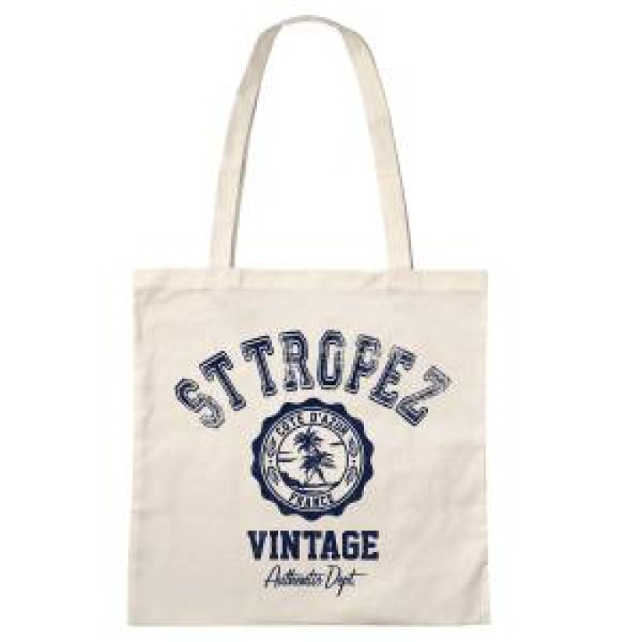 Tote bag Saint Tropez Vintage Côte dAzur En Bleu Marine Ecru Taille unique
