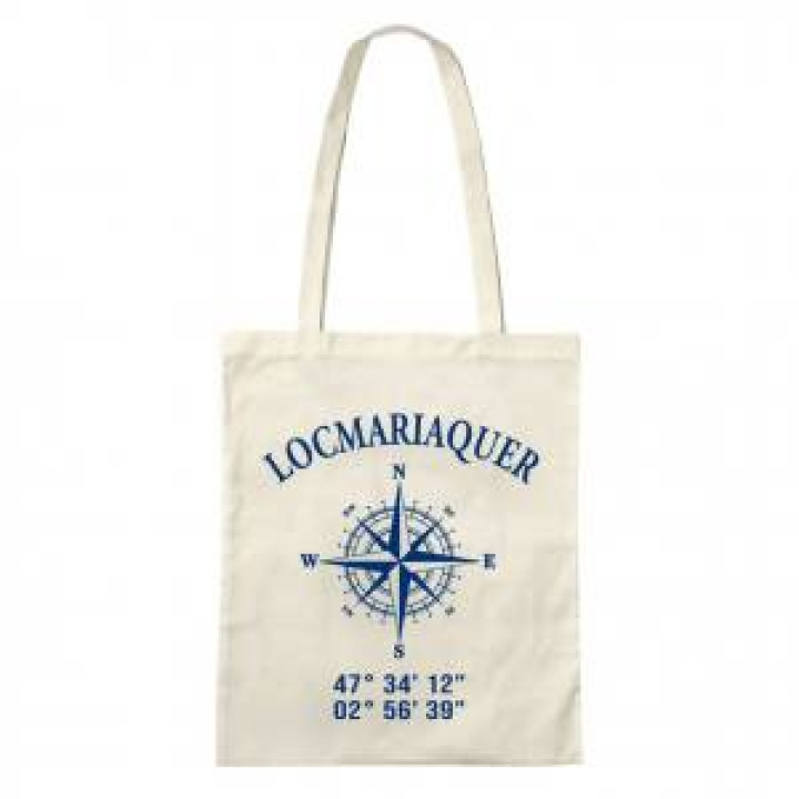 Tote bag Sérigraphie Locmariaquer GPS Ecru Taille unique