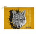 Trousse plate 15x11 all-over Pochette Plate Loup Natives Tribes les Loups du Gévaudan (Ochre) Blanc 